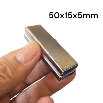 2 قطعة مغناطيس نيوديميوم مستطيل n52  مقاس 50x15x5 ملم طلاء نيكل- MN032